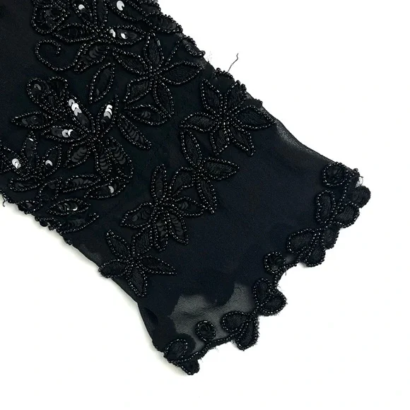 Adrianna Papell Boutique Black Silk Beaded Sheer Shrug